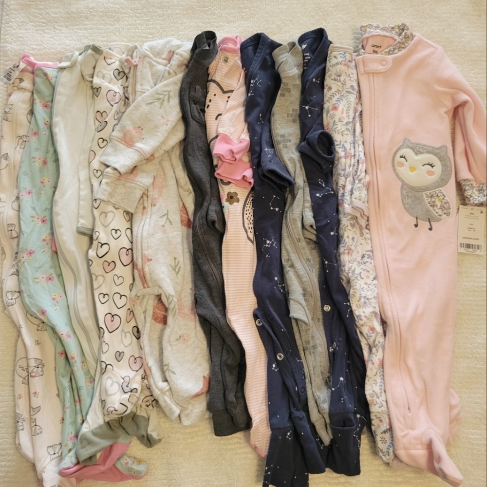 Baby girl pajama set of 12 cotton pink blue Grey white 6-9 months